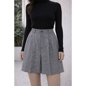 Vintage Enrico Gelini Pure Merino Wool Houndstooth Pleated Shorts Sz S